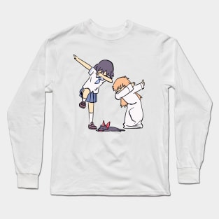 I draw that scene of nano and hakase dabbing on sakamoto / funny nichijou meme Long Sleeve T-Shirt